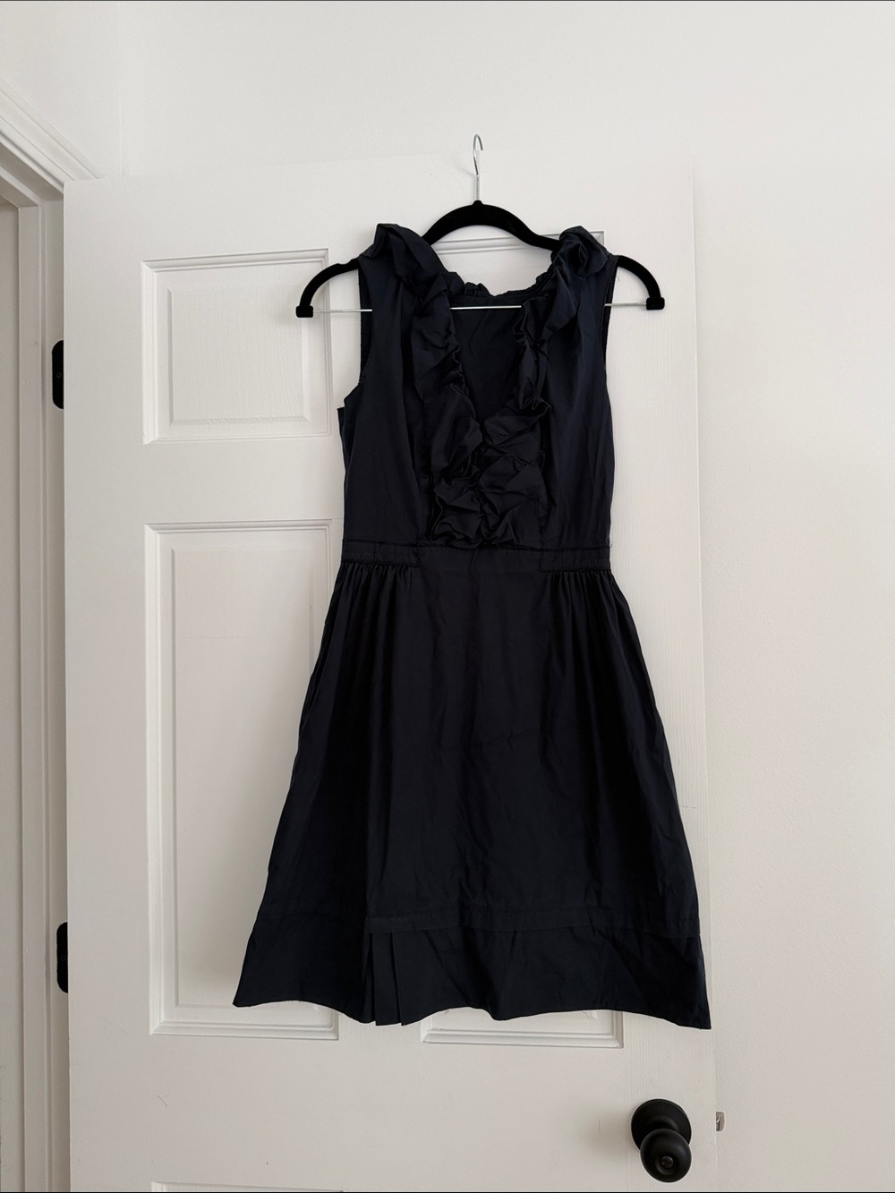 Prada Ruffled V-Neck Navy Mini Dress